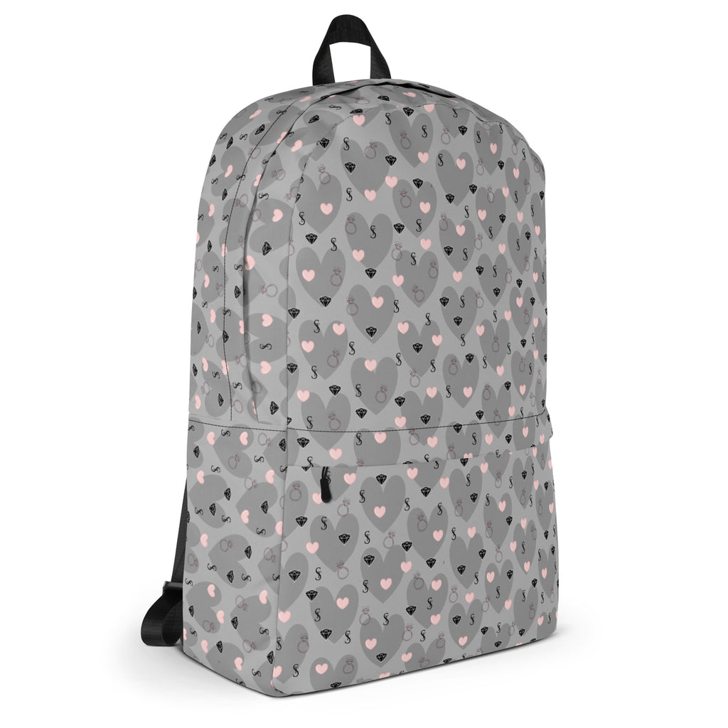 Heartfelt STF Zaino backpack by Daemon Luxury with an all-over white print, stylish and functional for everyday use.