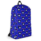 Daemon Luxury ELECTRICA Foreigner's Gem all-over-print backpack with white background, detailed design on the back.