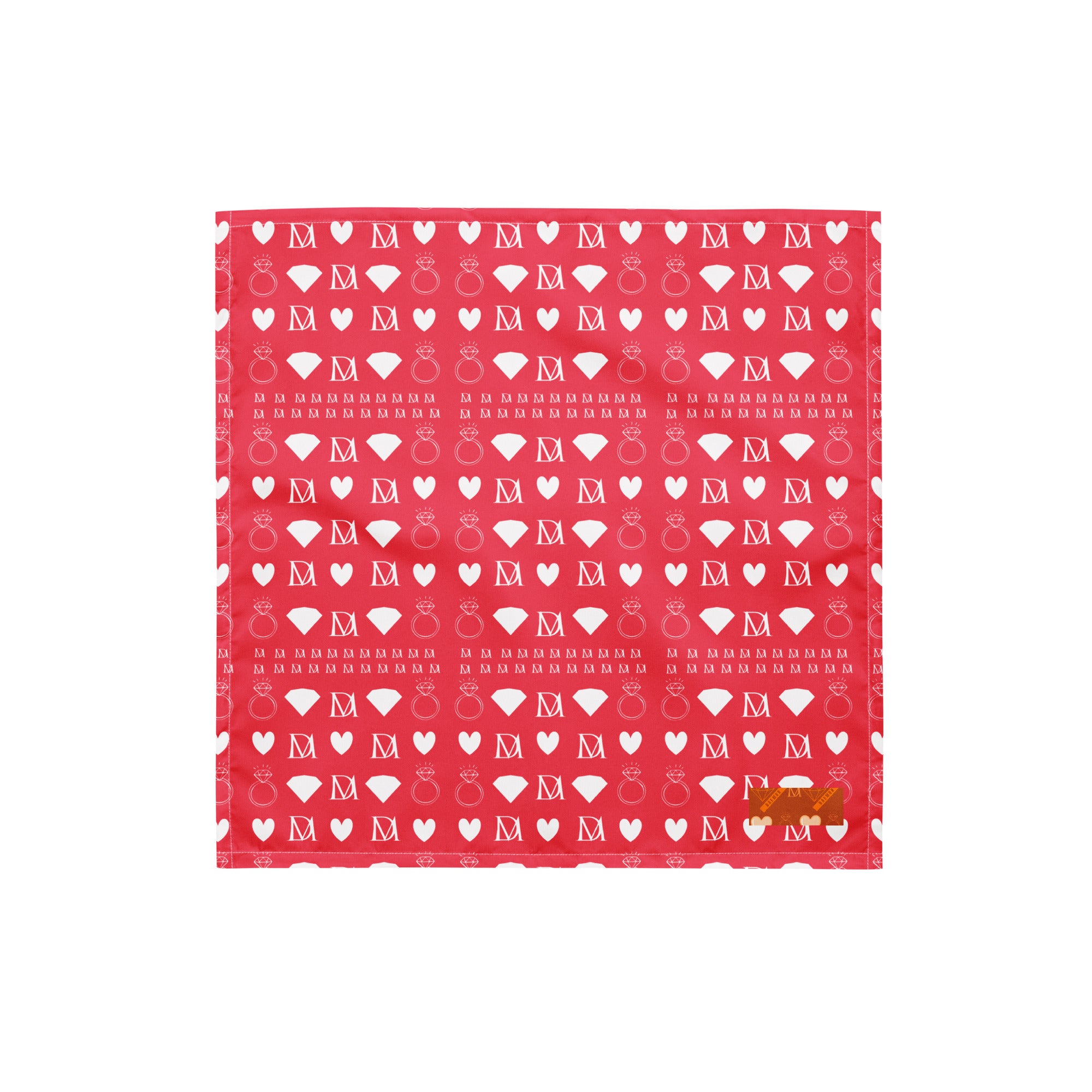 White bandana with all-over frosted diamond print by Daemon, showcasing a stylish and versatile accessory.