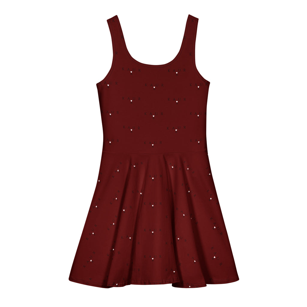 Daemon Luxury Intense KAUR cotton skater dress with all-over speckled diamond LOVE print on white background.