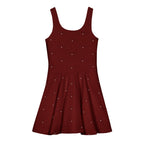 Daemon Luxury Intense KAUR cotton skater dress with all-over speckled diamond LOVE print on white background.