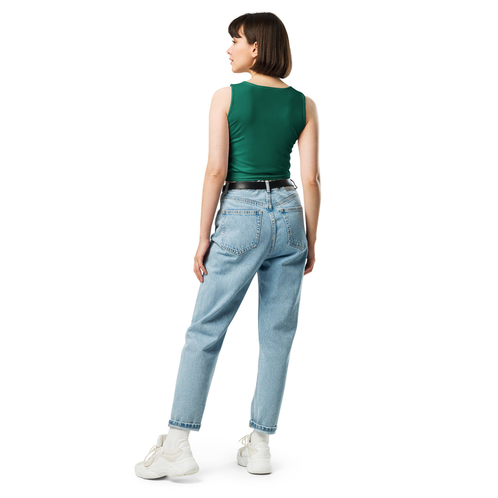 Daemon Luxury Honeybee California crop top with all-over white floral print, stylish and comfortable women’s canottiera shirt.