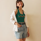 Daemon Luxury Honeybee California crop top with white all-over print, stylish and lightweight women's canottiera.