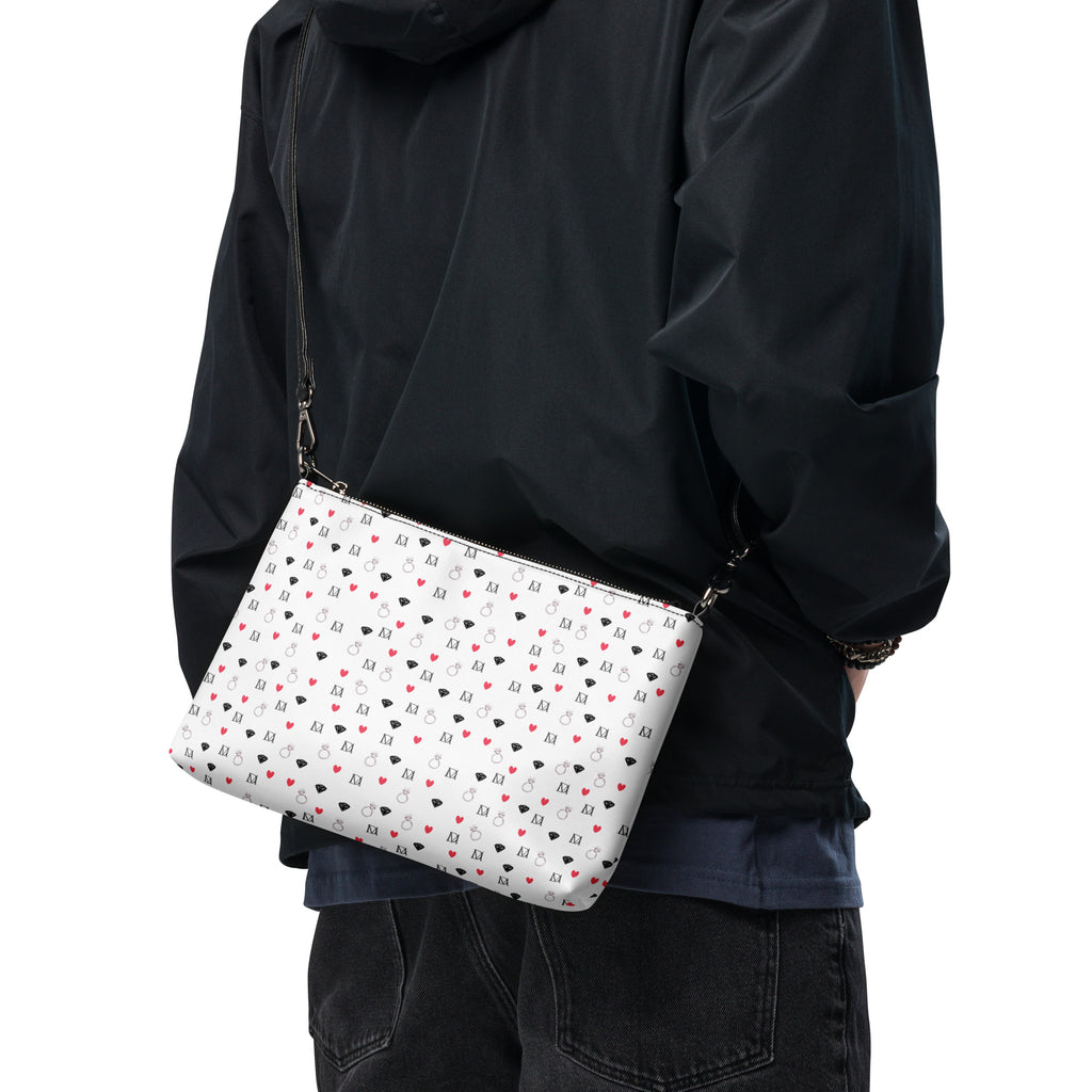 Daemon Luxury Speckled Diamonds Artica Blizzard crossbody bag with all-over black and white diamond pattern, back view.