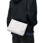 Daemon Luxury Speckled Diamonds Artica Blizzard crossbody bag with all-over black and white diamond pattern, back view.