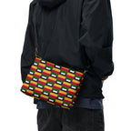 Black crossbody bag with all-over ruby stones print from Daemon Luxury's Laid Ruby Stones collection.