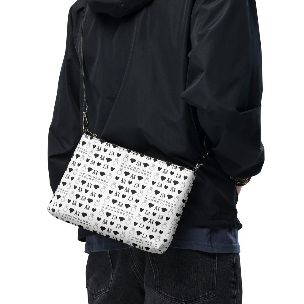 Daemon Luxury Dim Diamonds Artica Blizzard Borsone crossbody bag with all-over black and white diamond pattern, back view.