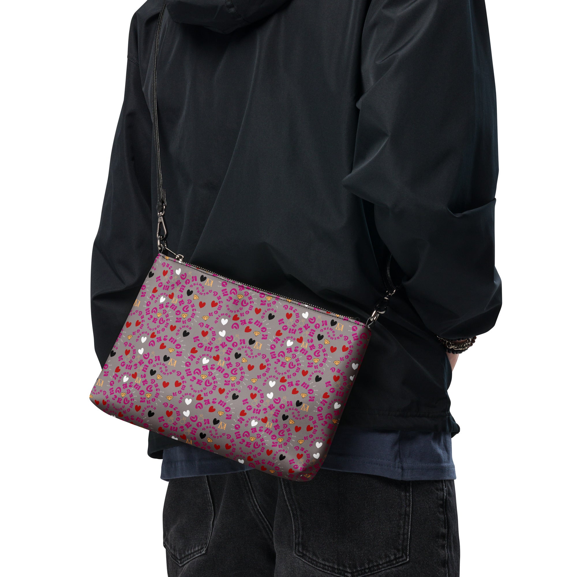 Daemon Luxury Carnival Bay Picasso Mirrors Borsetta crossbody bag with all-over black print and adjustable strap.