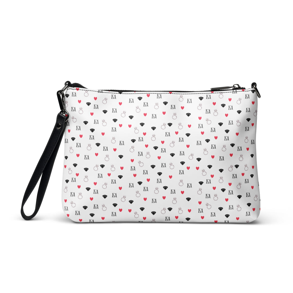 Black Daemon Luxury Speckled Diamonds Artica Blizzard crossbody bag with all-over print and adjustable strap.