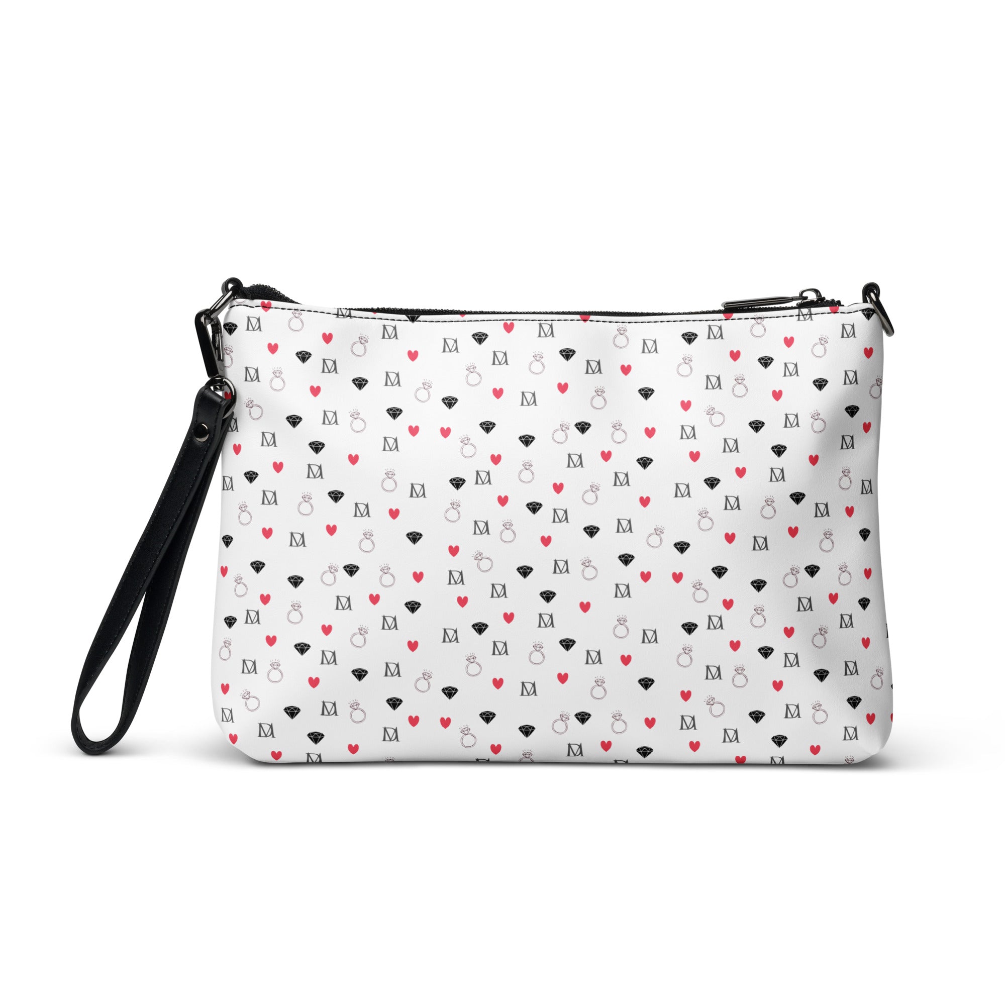 Black Daemon Luxury Speckled Diamonds Artica Blizzard crossbody bag with all-over print and adjustable strap.