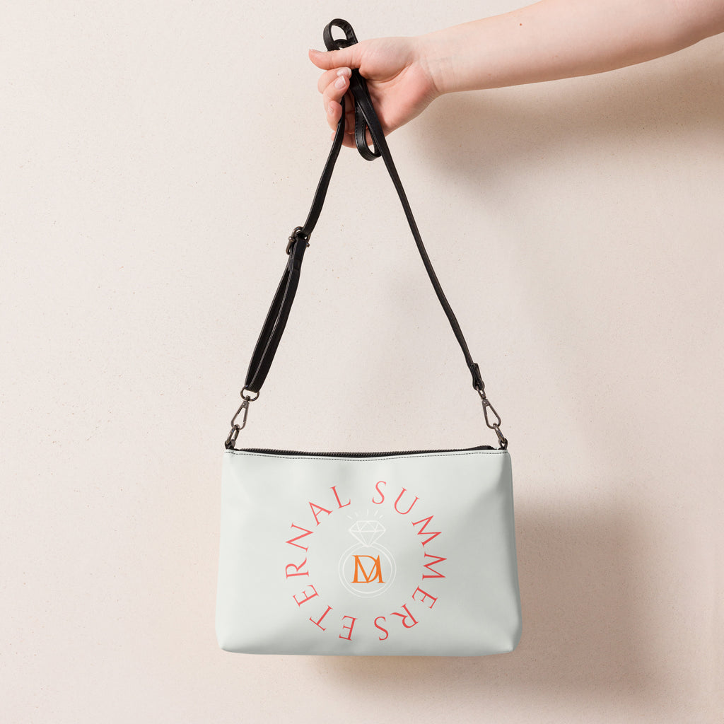 Black all-over print crossbody bag from Daemon Luxury's Metronome DARKROAD (For Eternity) collection with adjustable strap.
