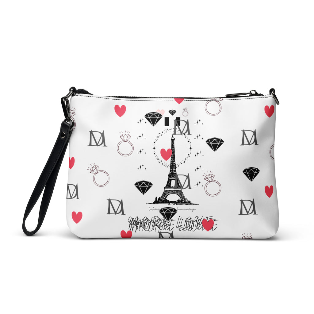 Daemon Luxury Metronome Paris Borsetta crossbody bag with all-over black print and adjustable strap.
