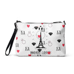 Daemon Luxury Metronome Paris Borsetta crossbody bag with all-over black print and adjustable strap.