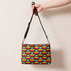 Black Borsetta crossbody bag by Daemon Luxury featuring white ruby stones and all-over print design.