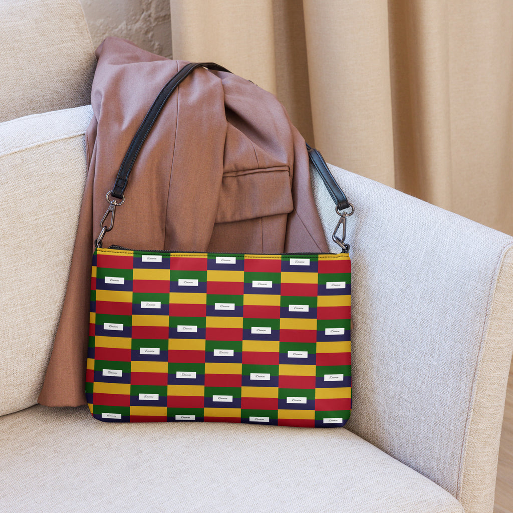 Black Borsetta Laid Ruby Stones crossbody bag by Daemon Luxury with all-over print and adjustable strap.