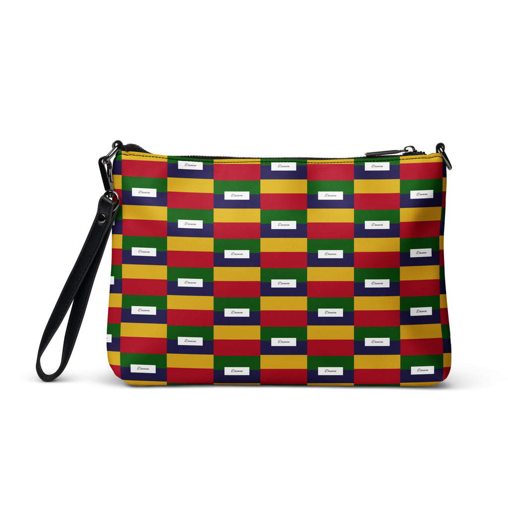 Black crossbody bag with all-over ruby stones print from Daemon Luxury's Laid Ruby Stones collection.