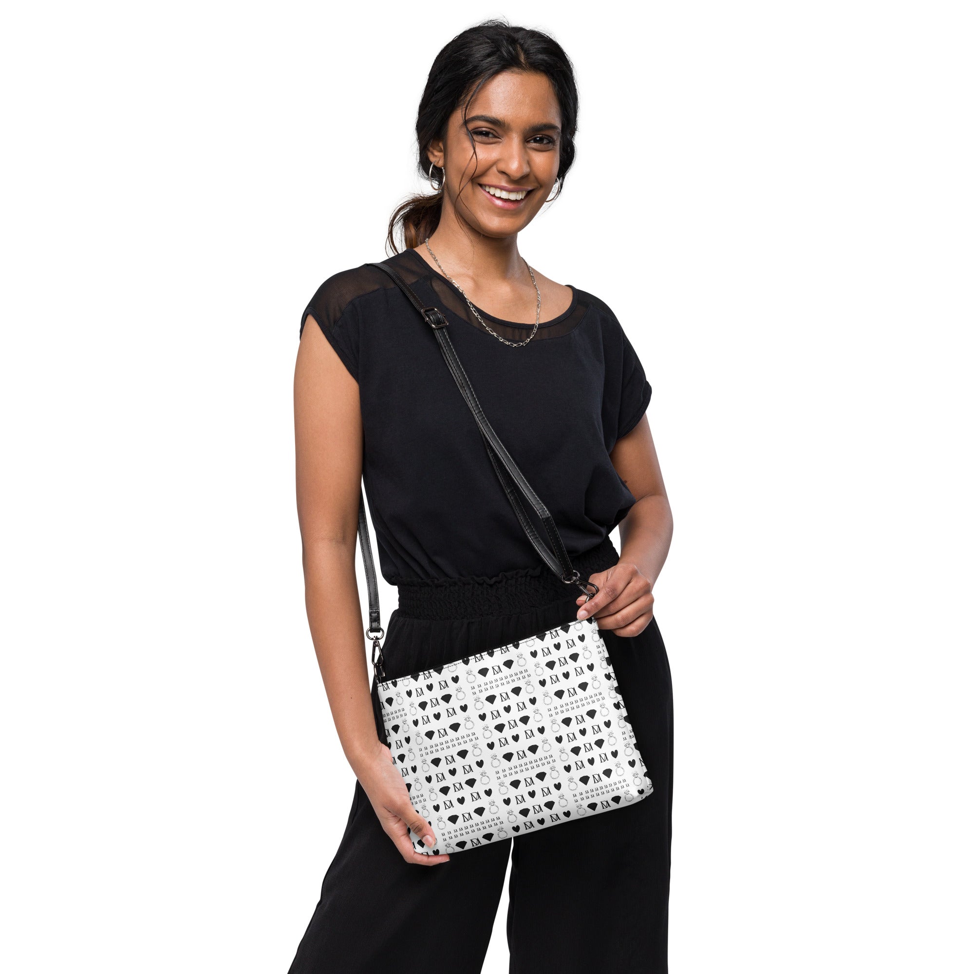 Daemon Luxury Dim Diamonds Artica Blizzard Borsone crossbody bag with all-over black and white diamond print.