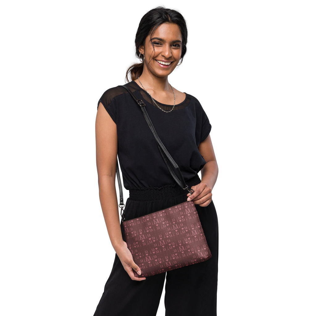 Black Dim Horizon Borsetta crossbody bag by Daemon Luxury with all-over print, showing the back view and adjustable strap.