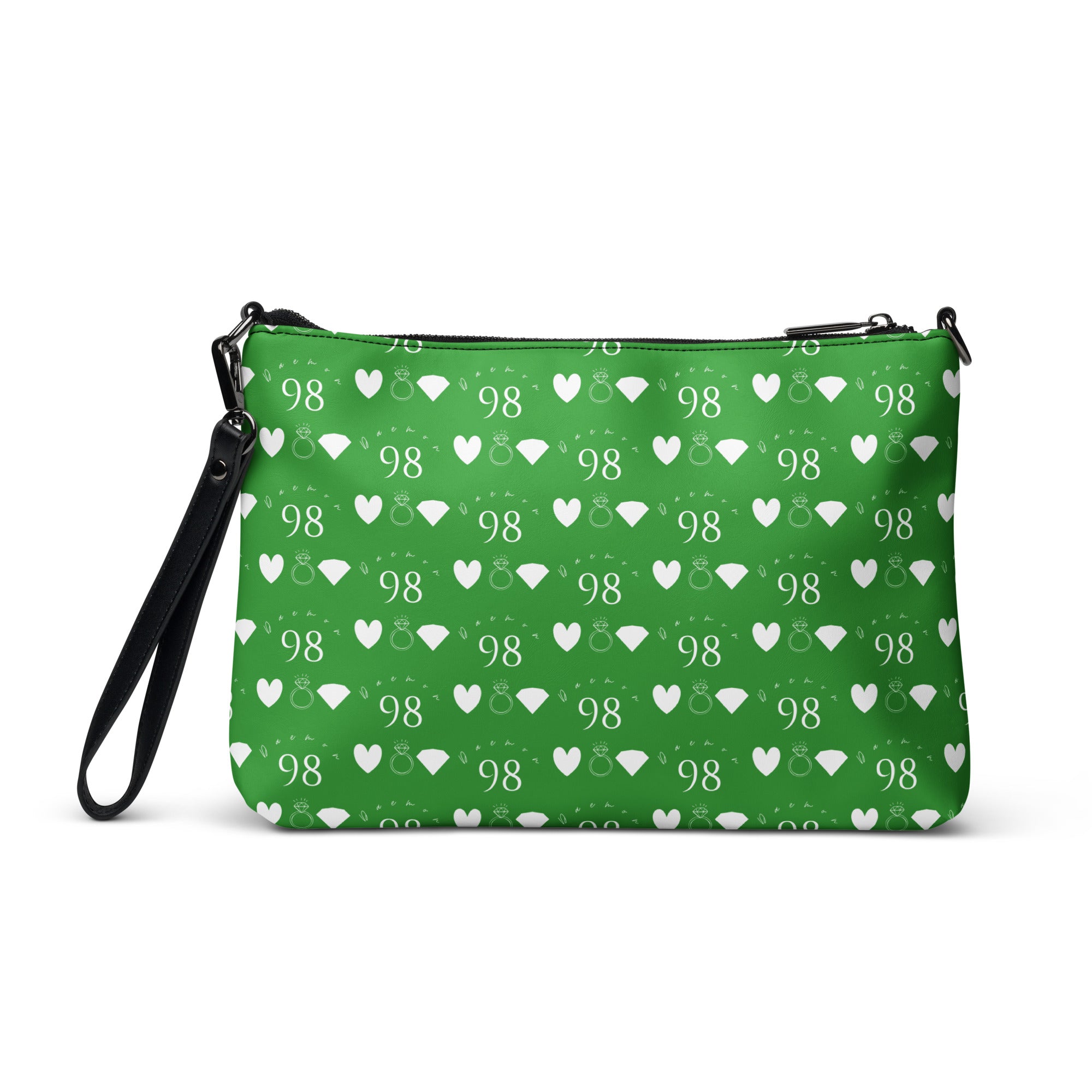 Daemon Luxury Belly Red’s Garden Borsetta crossbody bag with all-over-print design and black back, stylish and compact.