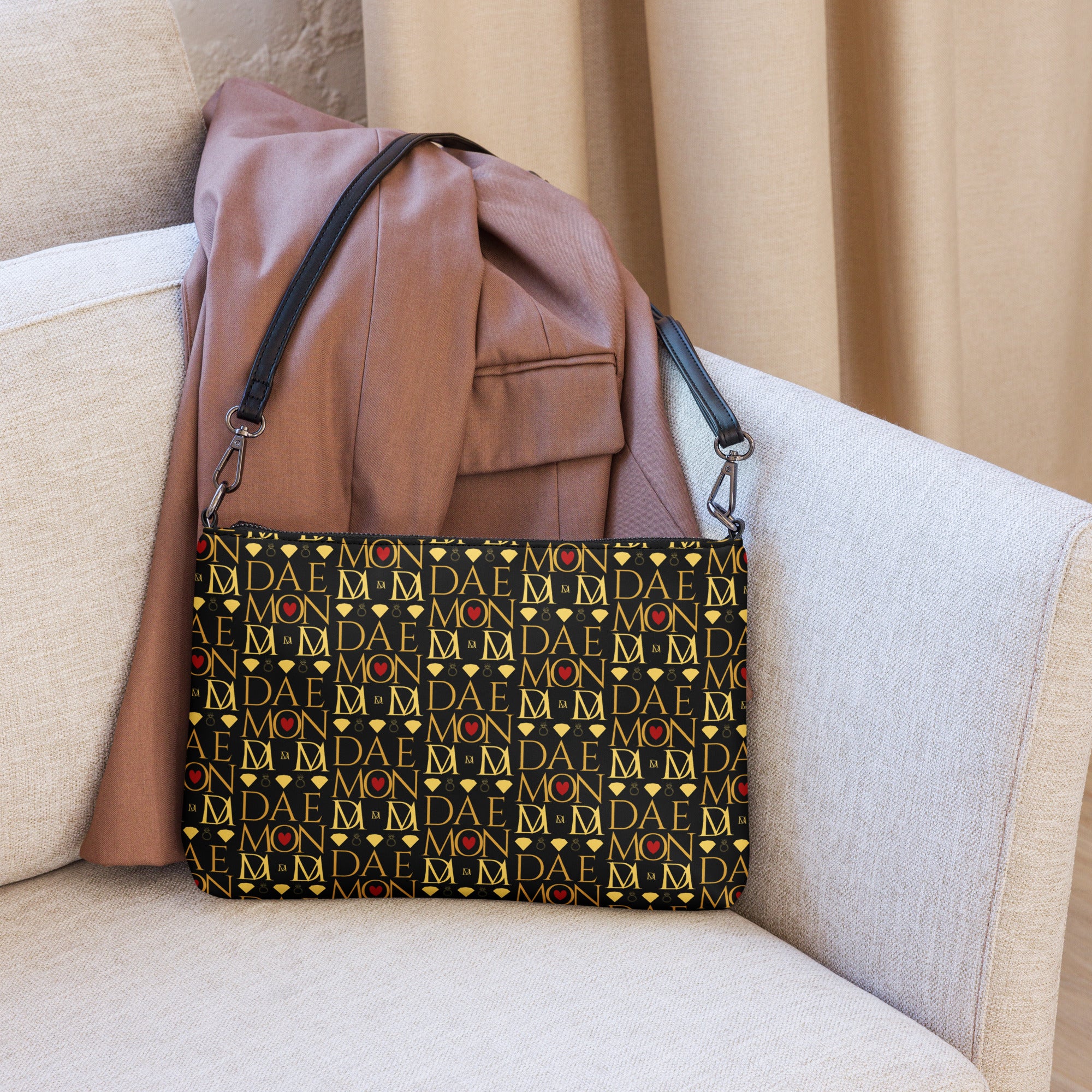 Daemon Luxury Sun Glow California Borsetta crossbody bag with all-over print, black color and stylish design.