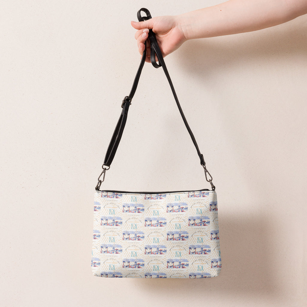 Daemon Luxury Honeybee Intel forecast all-over-print black crossbody bag with adjustable strap and detailed bee design.