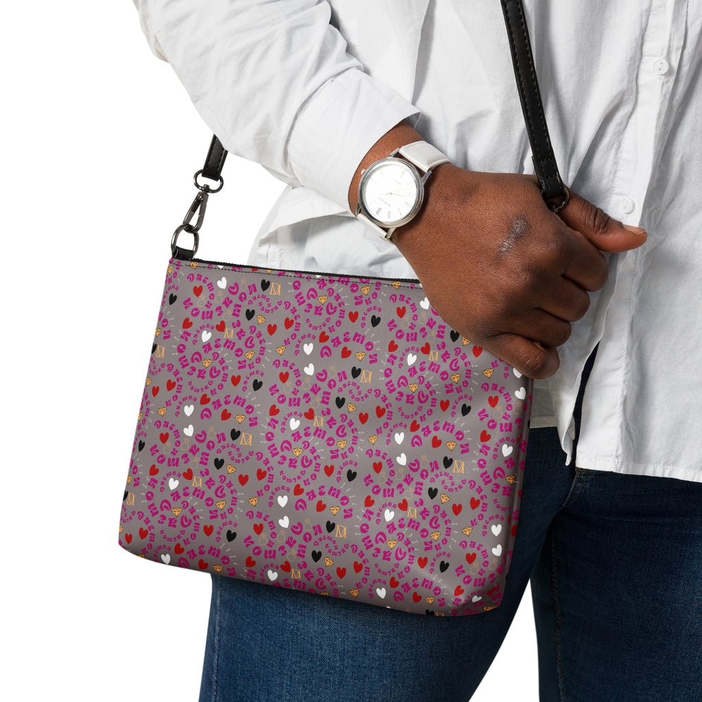 Black Carnival Bay Picasso Mirrors crossbody bag by Daemon Luxury with all-over print and adjustable strap.