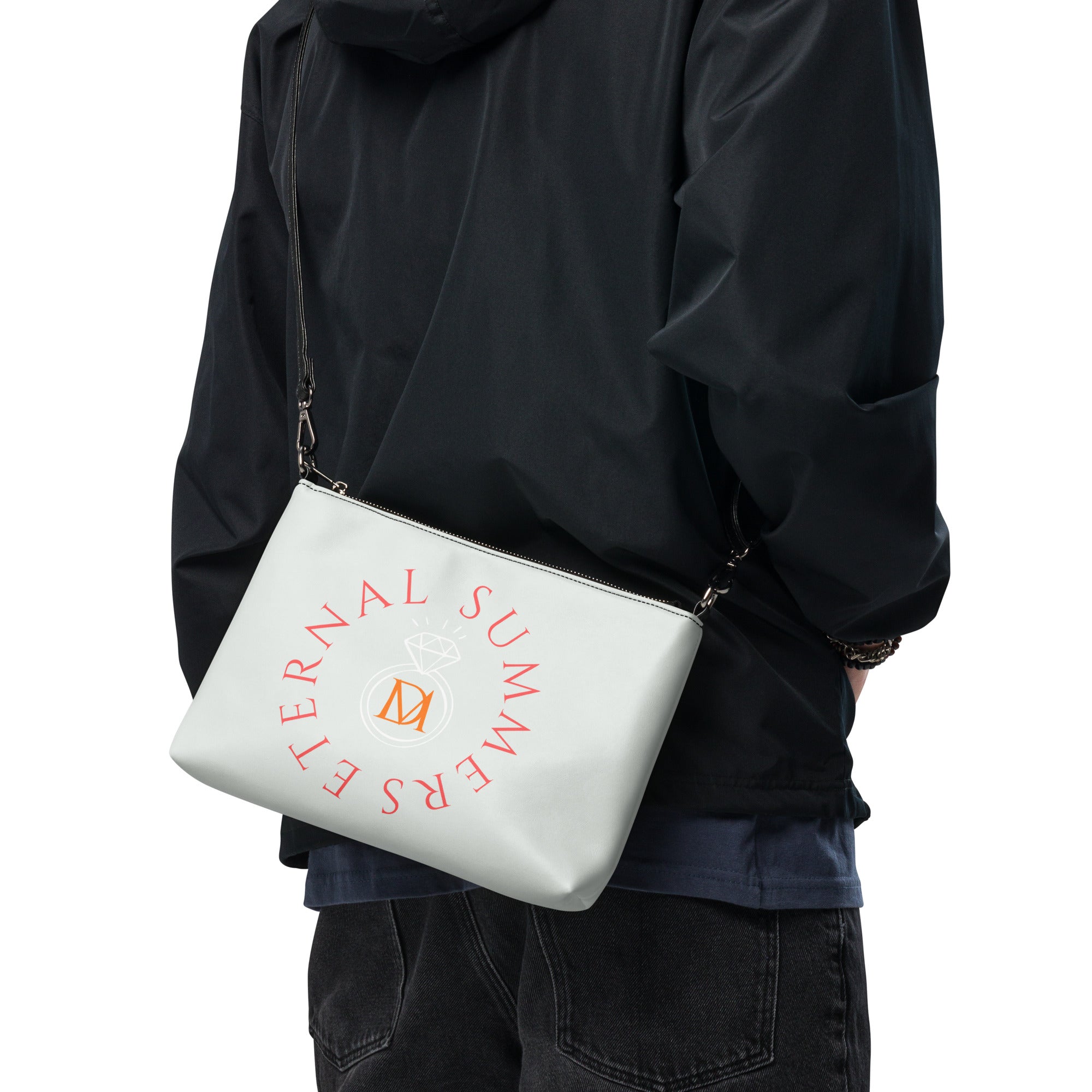 Darkroad Metronome Borsetta crossbody bag by Daemon Luxury with all-over black print and front design.