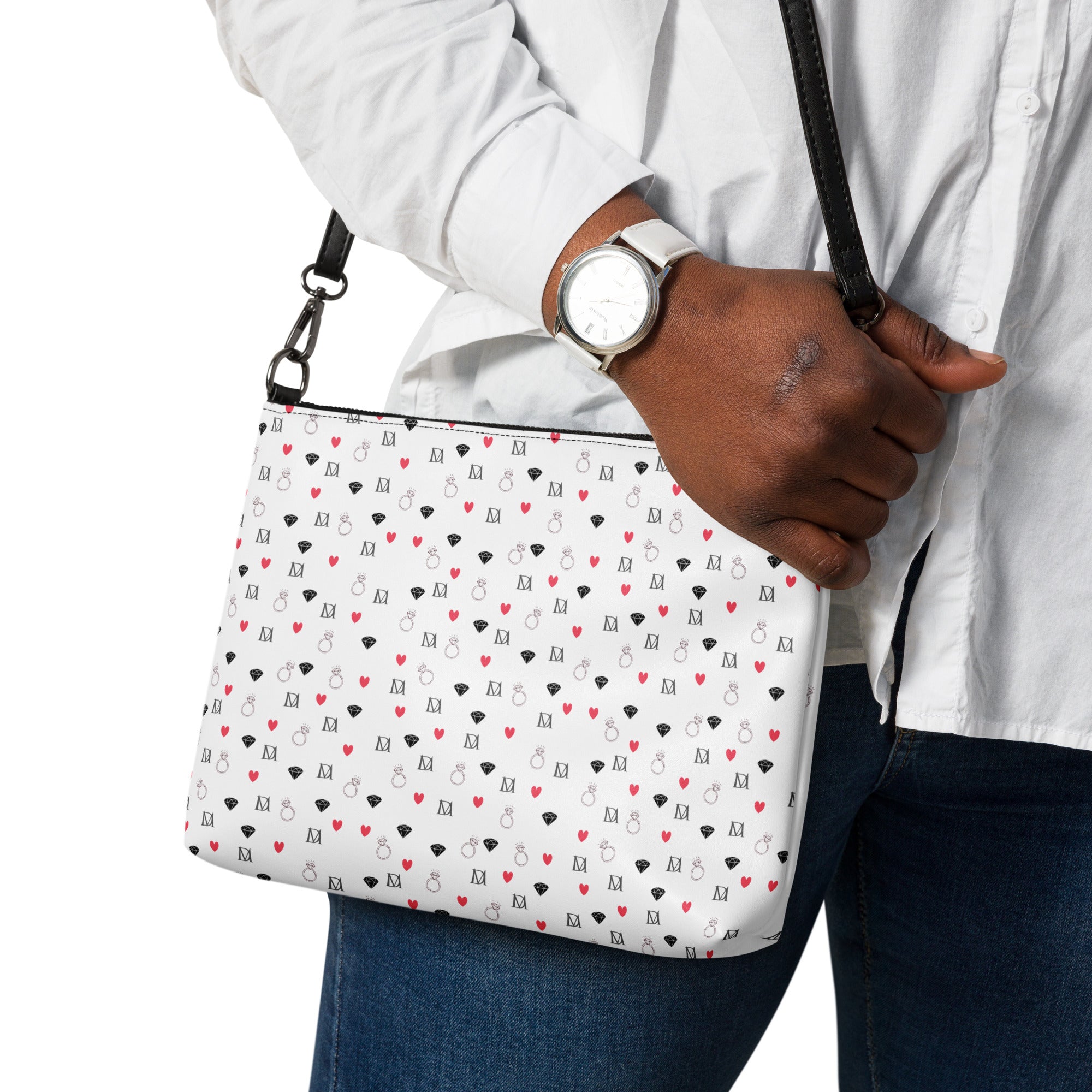 Daemon Luxury Speckled Diamonds Artica Blizzard Borsetta crossbody bag with black and white speckled pattern front view