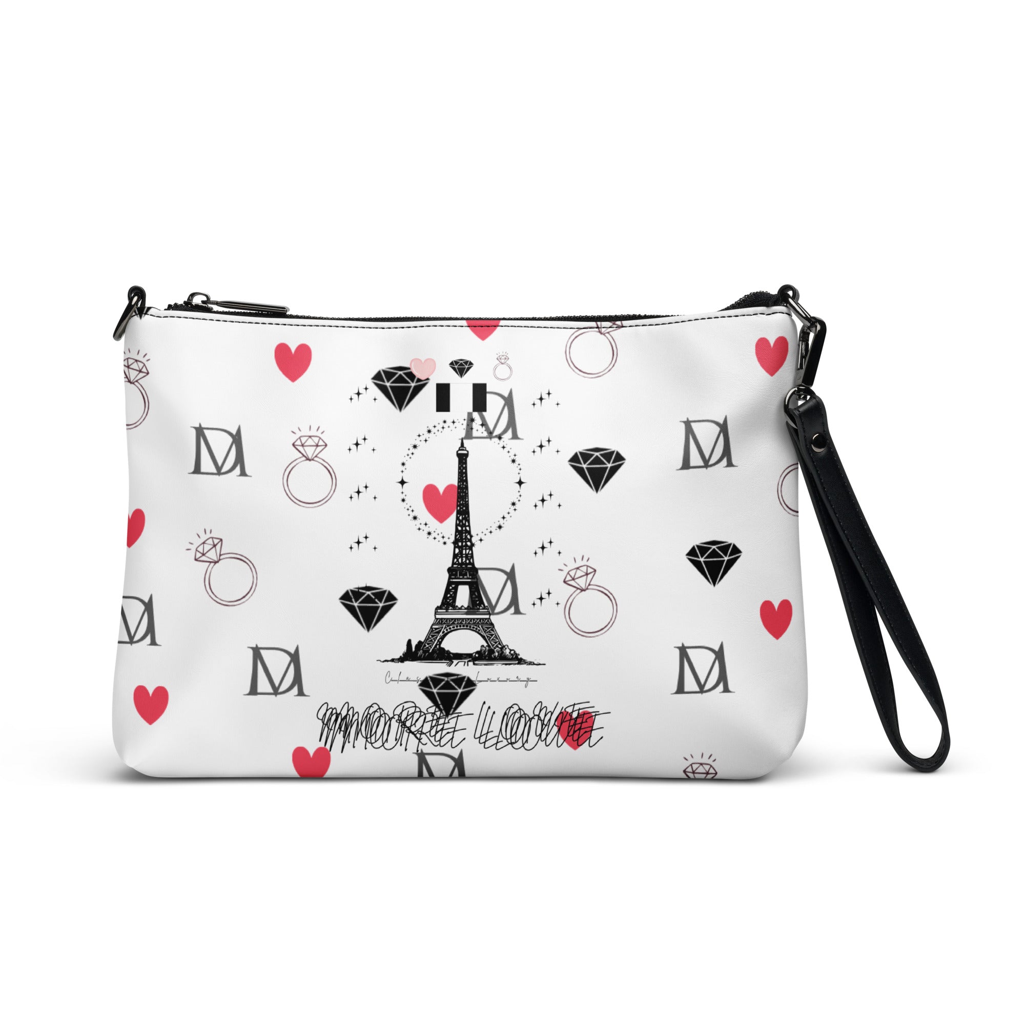Daemon Luxury Metronome Paris Borsetta crossbody bag with all-over print, black color, front view showcasing stylish design.