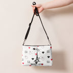 Daemon Luxury Metronome Paris Borsetta crossbody bag with black all-over-print design, featuring a sleek front view.