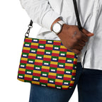 Black Laid Ruby Stones crossbody bag by Daemon Luxury featuring all-over-print design and front view.