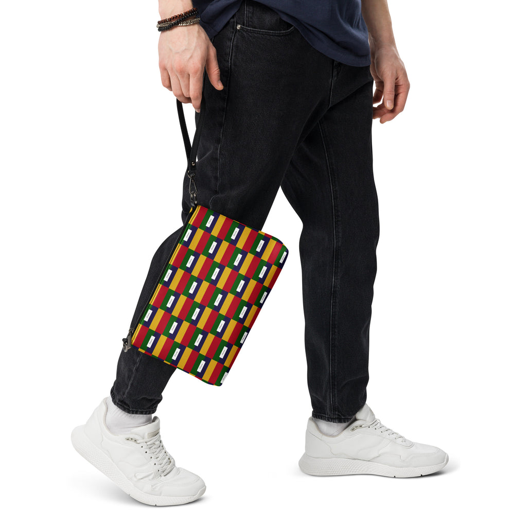Black Laid Ruby Stones crossbody bag by Daemon Luxury with all-over white print and front detail.