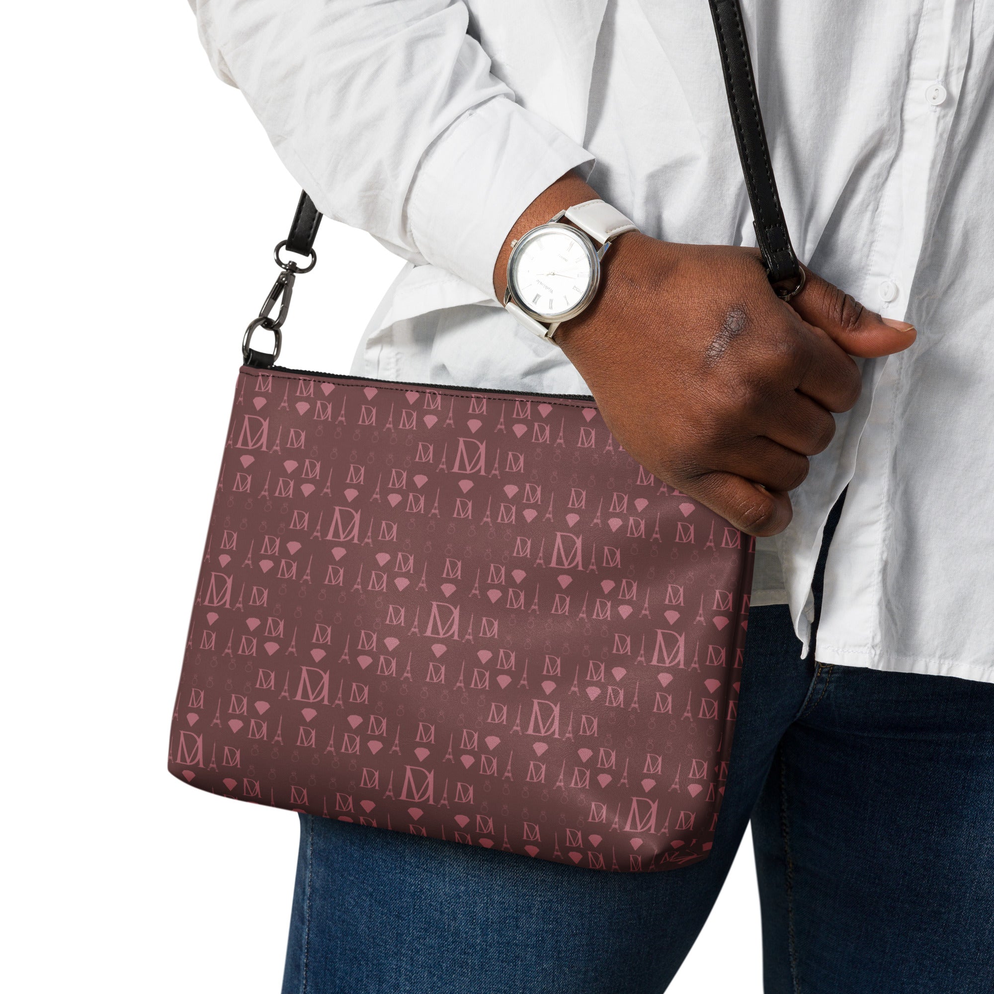 Daemon Luxury Dim Horizon Borsetta crossbody bag with all-over black print, front view showcasing stylish design and compact size.