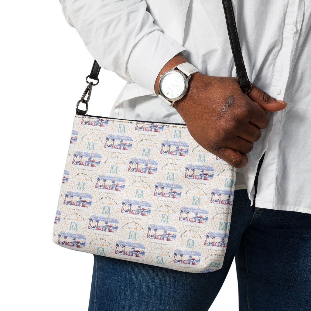 Daemon Luxury Honeybee Intel Forecast crossbody bag with all-over black print, featuring detailed bee and abstract design.