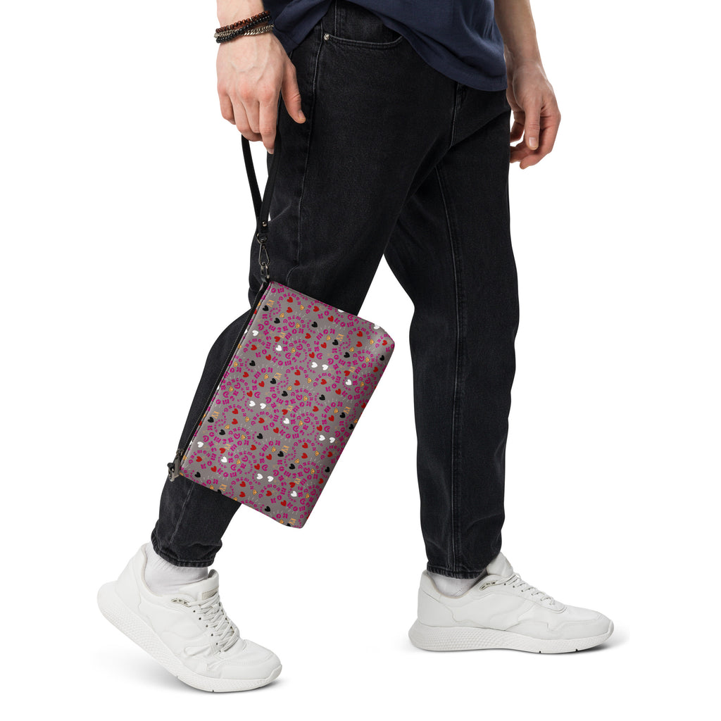 Black Carnival Bay Picasso Mirrors crossbody bag by Daemon Luxury showing all-over printed design and front view.
