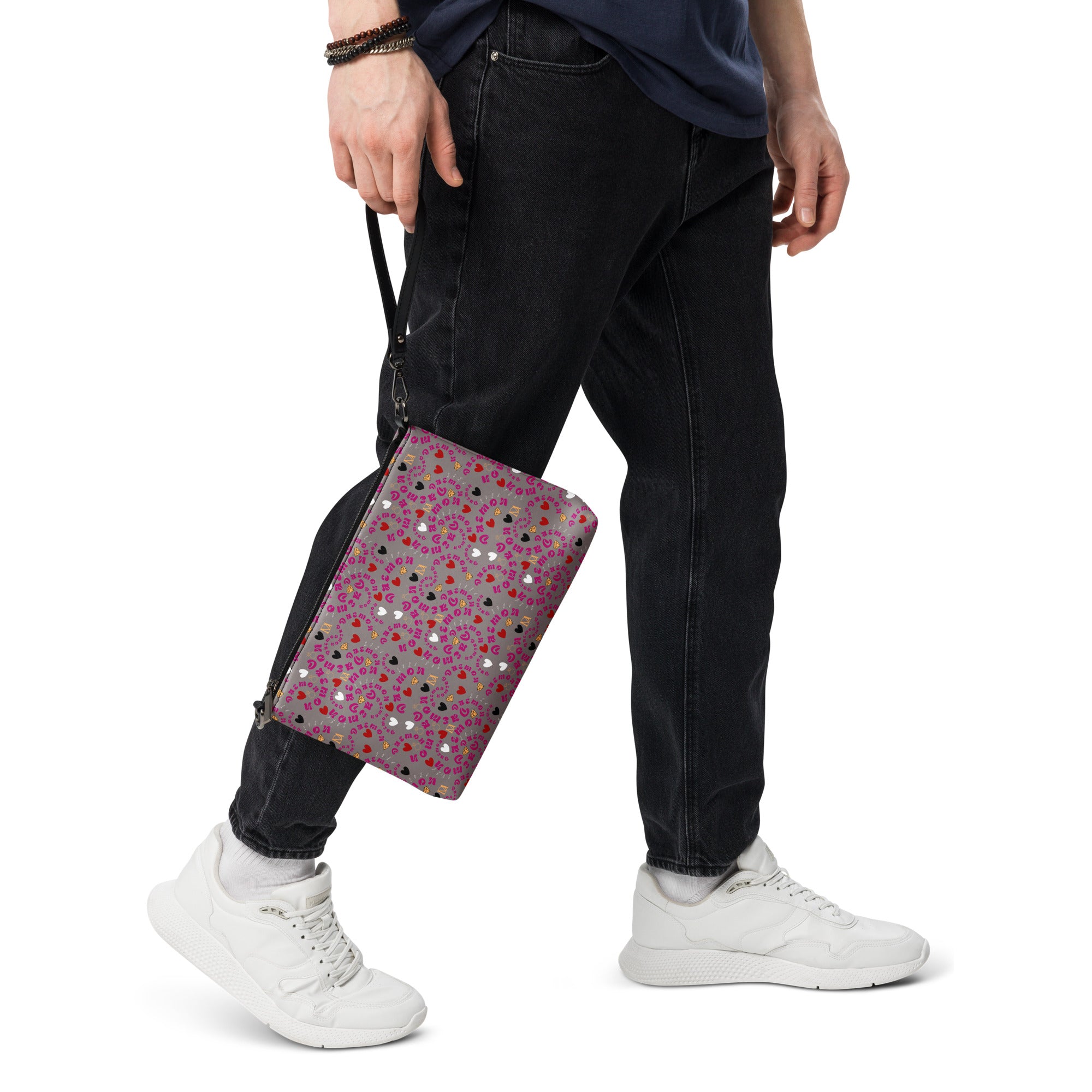 Black Carnival Bay Picasso Mirrors crossbody bag by Daemon Luxury showing all-over printed design and front view.