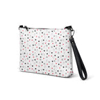Daemon Luxury Speckled Diamonds Artica Blizzard crossbody bag with black all-over print, displayed from the front left view.