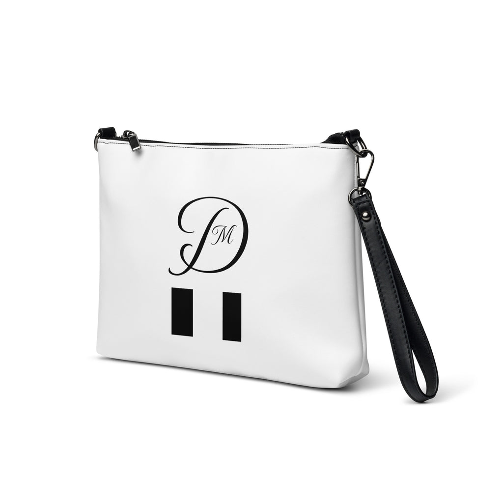 Daemon Luxury Metronome Paris (More Love) Borsetta crossbody bag with all-over black print, viewed from the front left side.