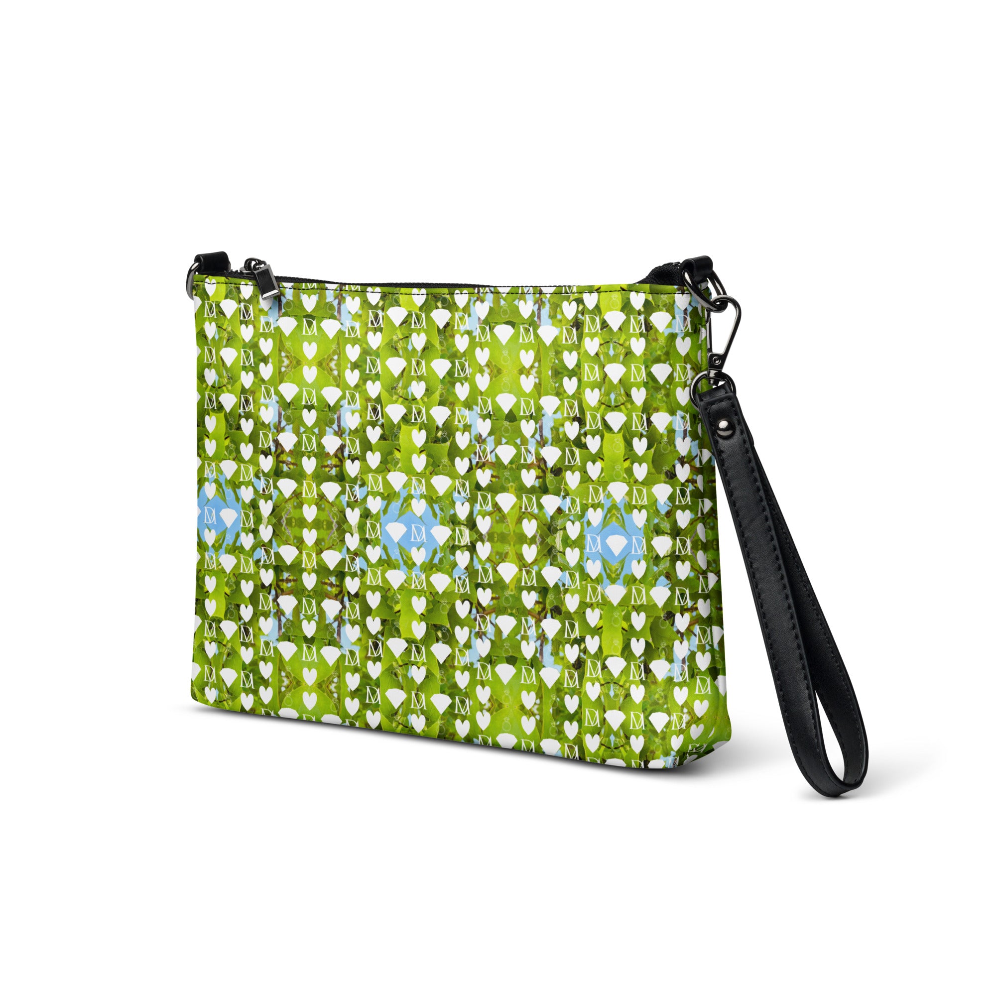 Daemon Luxury Belly Red’s Garden (Rebirth) Borsetta crossbody bag with all-over black print, showing front and side view.