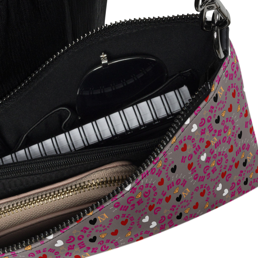Daemon Luxury Carnival Bay Picasso Mirrors Borsetta crossbody bag with all-over black print, detailed view of the stylish design.