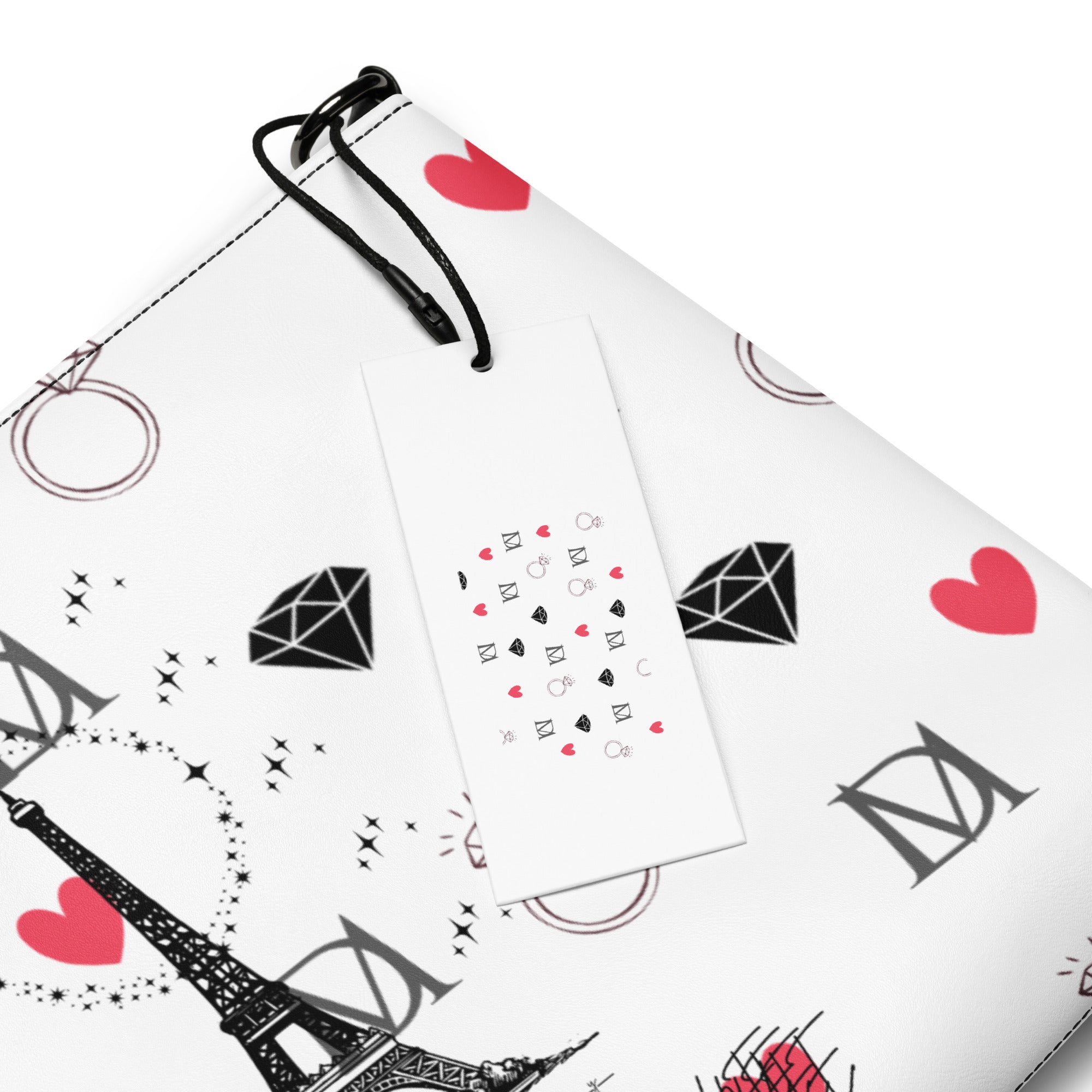 Daemon Luxury Metronome Paris Borsetta crossbody bag featuring black all-over print and product details.