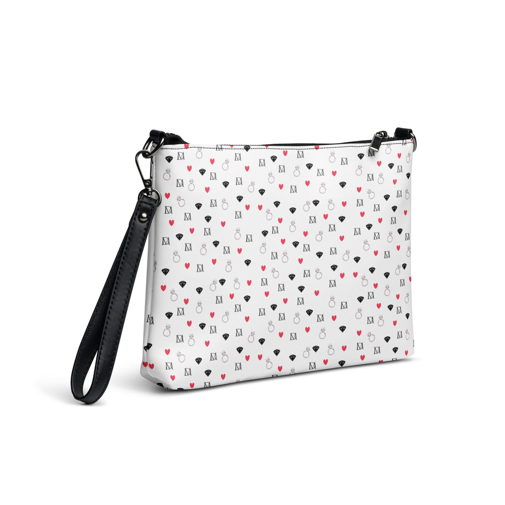 Daemon Luxury Speckled Diamonds Artica Blizzard Borsetta crossbody bag with black and white speckled pattern, side view.
