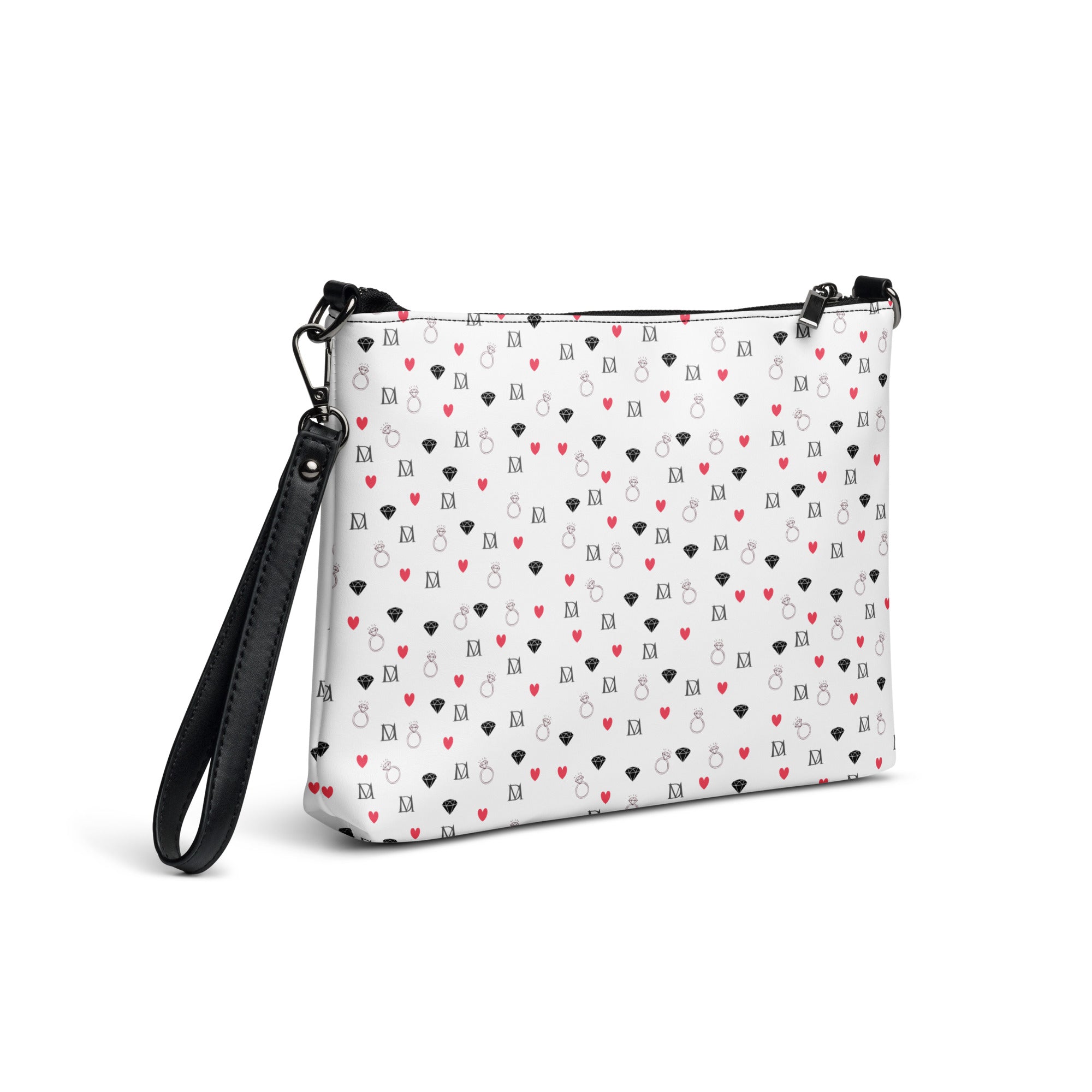 Daemon Luxury Speckled Diamonds Artica Blizzard Borsetta crossbody bag with black and white speckled pattern, side view.