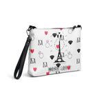 Daemon Luxury Metronome Paris Borsetta crossbody bag with all-over print in black, shown from the right back angle.