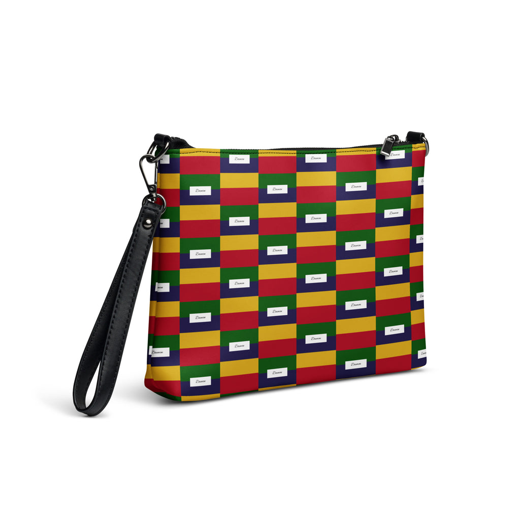 Black Laid Ruby Stones crossbody bag by Daemon Luxury with all-over print, shown from the right back angle.