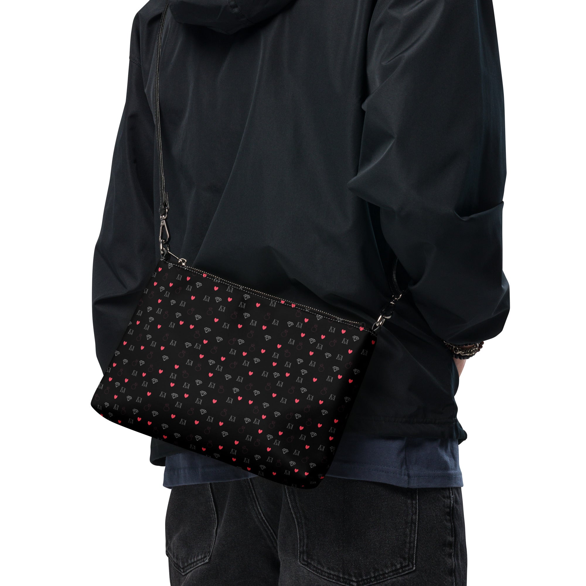 Daemon Luxury Speckled Diamonds Borsetta crossbody bag with all-over white print and stylish design.