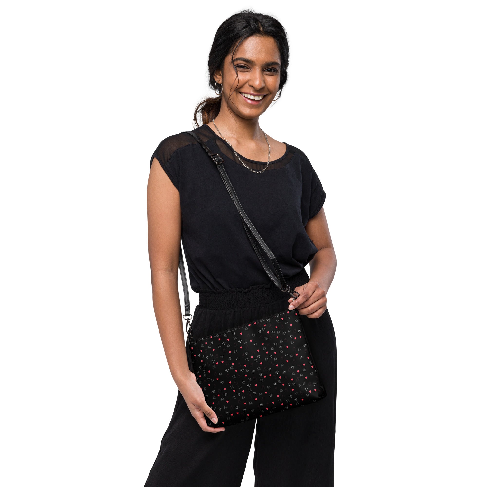 Daemon Luxury Speckled Diamonds NEMESIS Borsetta crossbody bag with all-over white print and stylish design.