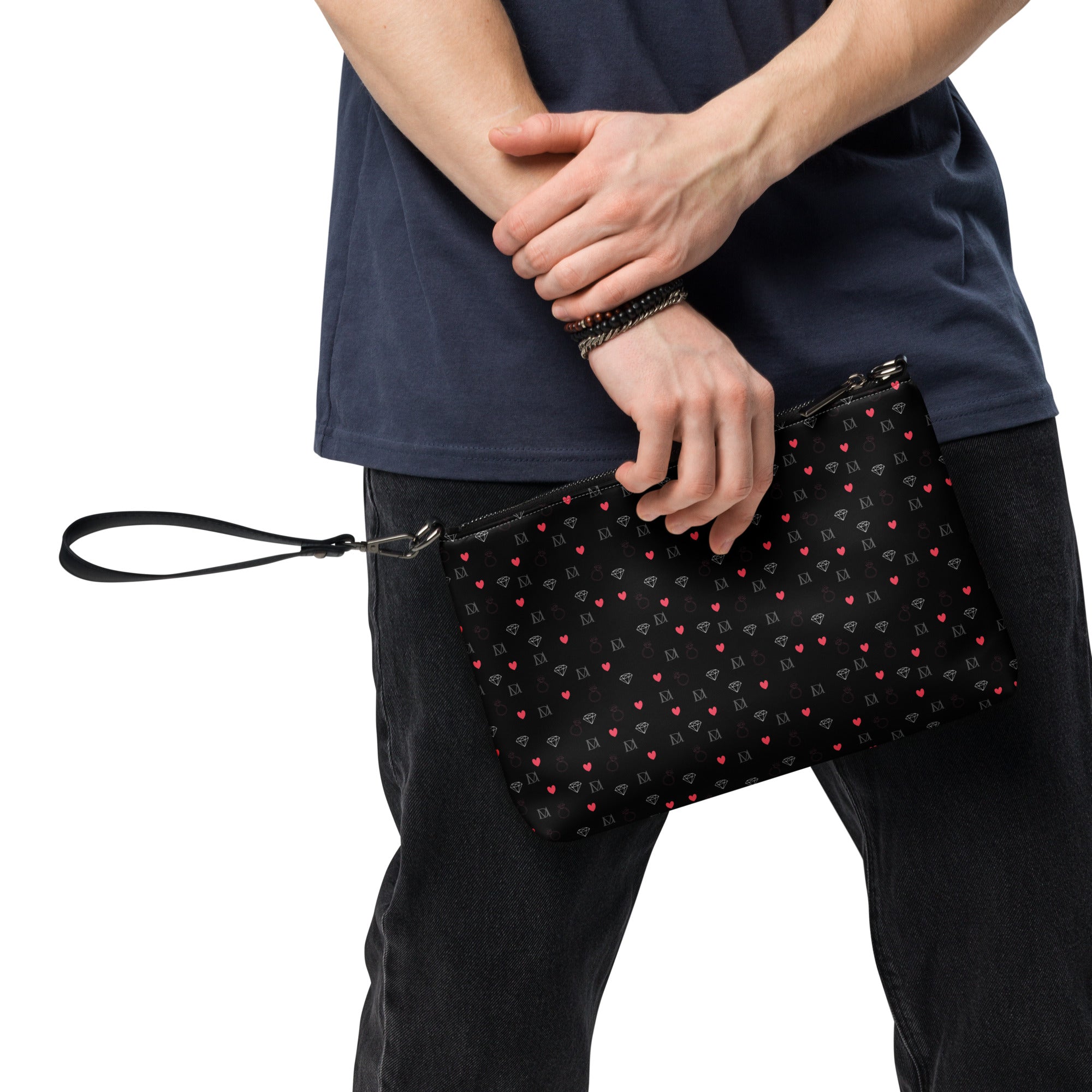 Daemon Luxury Speckled Diamonds Borsetta crossbody bag with white all-over print and adjustable strap.