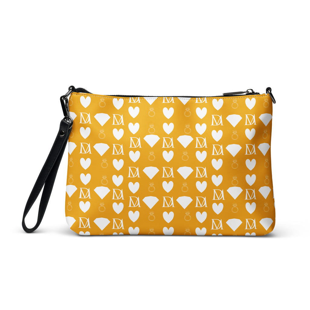 White Daemon Luxury Frosted Diamonds Tarmin Honeybees crossbody bag with all-over print design and adjustable strap.