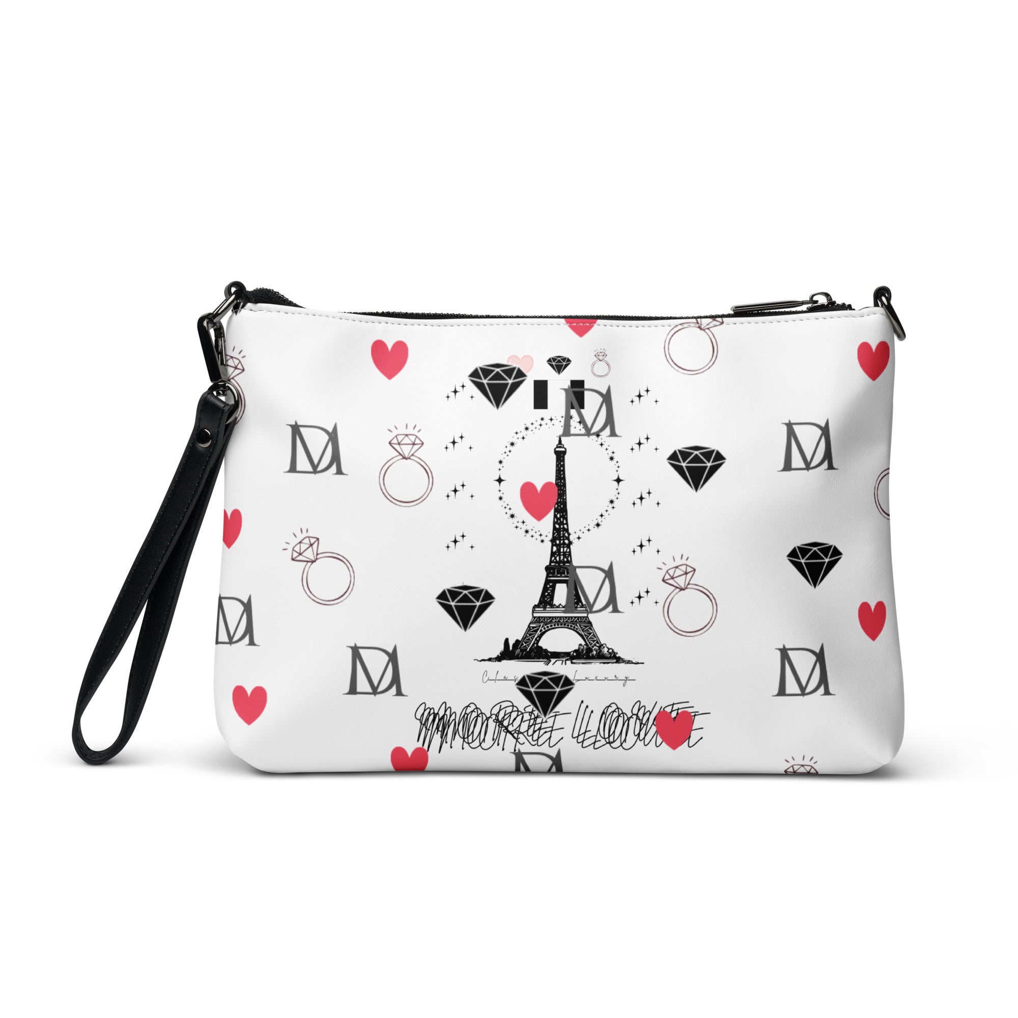 White Daemon Luxury Borsetta Metronome Paris crossbody bag with all-over print design and adjustable strap.
